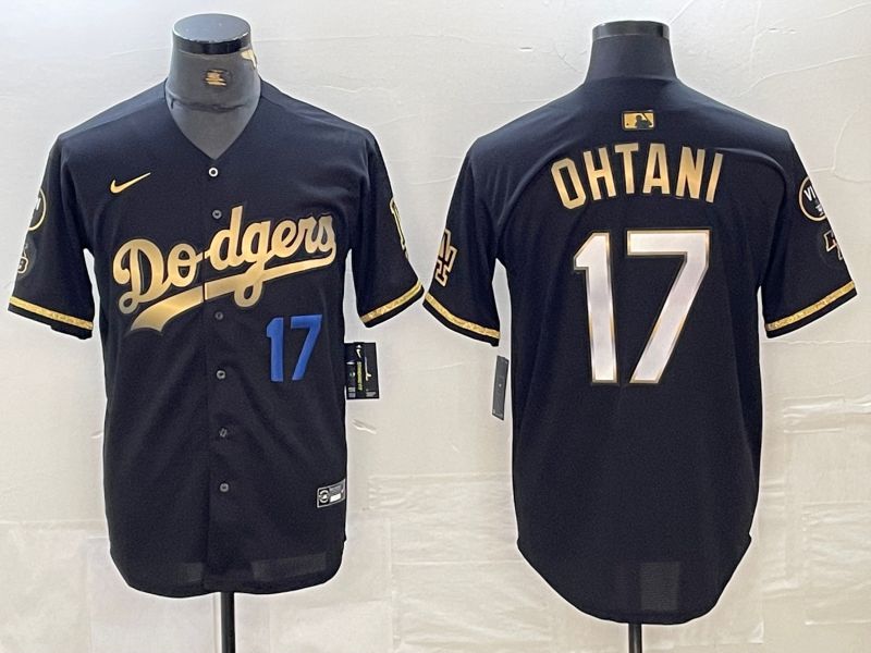 Men Los Angeles Dodgers #17 Ohtani Black Gold Fashion Nike Game MLB Jersey style 5